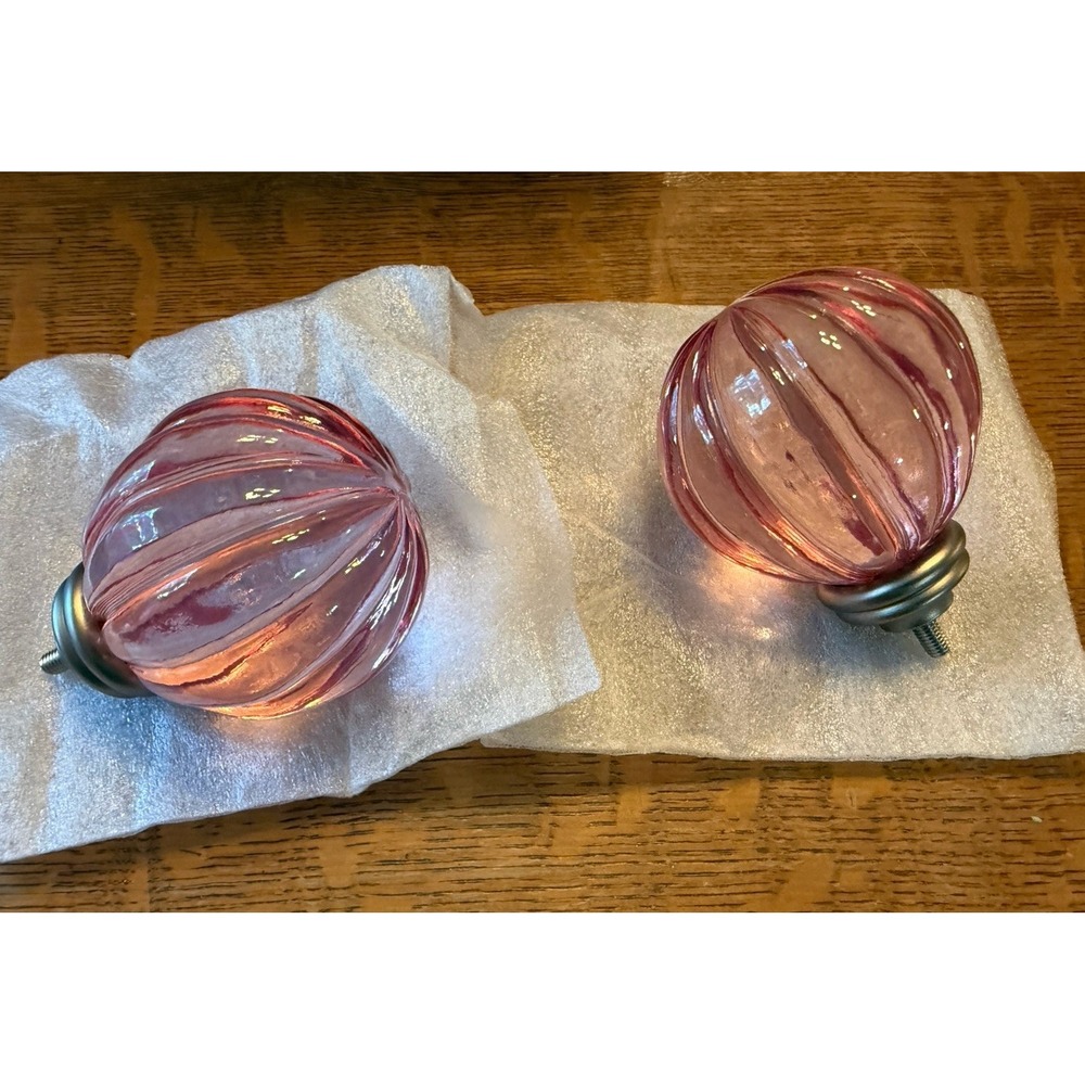 Pottery Barn Kids Round Pink Tinted Glass Curtain Rod Finials Set of 2